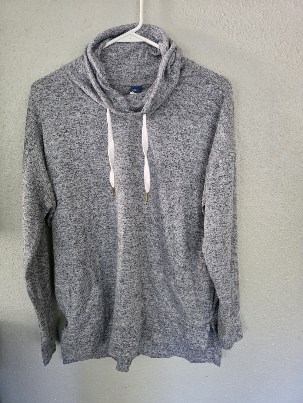 Old Navy Gray Marled Cowl Neck Sweater with White Drawstrings
